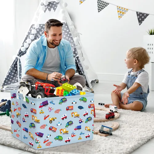 Vista 3 de Clastyle Cesta de almacenamiento de camión para vehículo, color azul, para excavadora, para niños, para jardín de infantes, rectangular, ropa