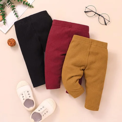 Vista 7 de Lala Bear Paquete de 3 pantalones sólidos y leggings casuales para bebé niña