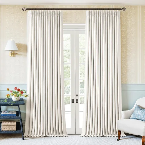 Vista 211 de Juego de 2 paneles de cortinas plisadas negras de 80 pulgadas para sala de estar, cortinas plisadas de lino con forro de 80 pulgadas de largo, 100%