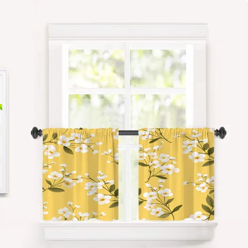 Vista 100 de Cortinas opacas de poliéster multicapa para cafetería, con diseño de diamantes, 2 unidades, 26 x 24 pulgadas