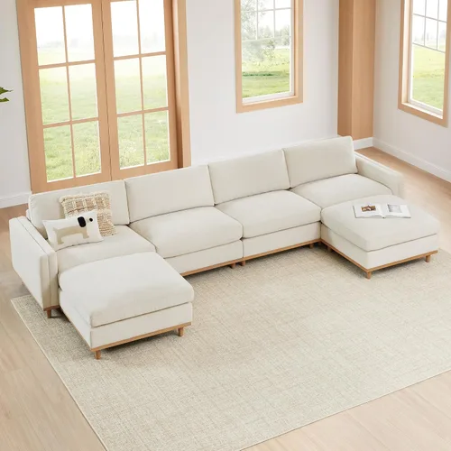 Vista 13 de CHITA 118" Sofá Modular Seccional Convertible de Lujo Super Grande en Forma de L, Sofá Moderno Relleno de Plumón Certificado FSC, Sofá de Nube