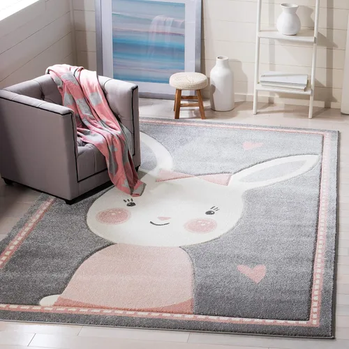 Vista 16 de SAFAVIEH Carousel Kids Collection - Alfombra decorativa de 2 x 3 pies, diseño de conejo, color gris y marfil, no desprende pelusa y de fácil