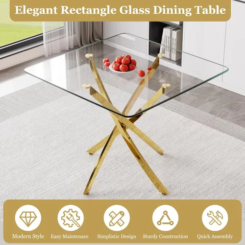 Vista 8 de Juego de mesa de comedor de 36 pulgadas para 4, moderna parte superior cuadrada de vidrio templado, mesa de patas de acero inoxidable con acabado