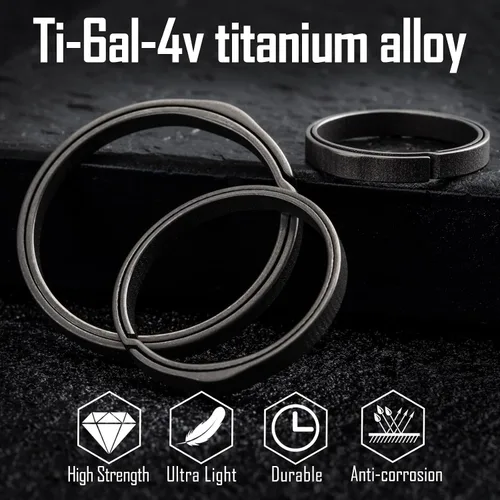 Vista 2 de KeyUnity KA20 Llavero para llavero, anillo dividido de titanio de 22271.299in, llavero plano redondo para hombre y mujer (1L + 2M + 2S)