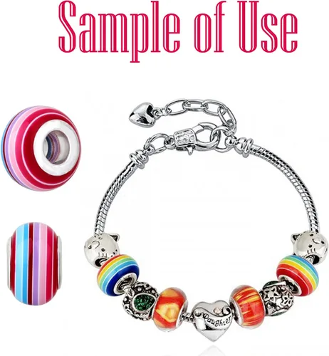 Vista 5 de rubyca Mix rayas Murano Lampwork perlas de vidrio Fit pulsera europea