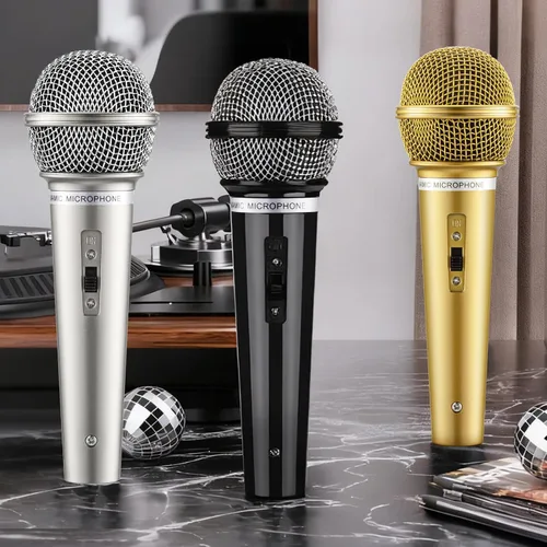 Vista 2 de Facmogu 3 piezas de accesorios de micrófono falso, juego de micrófono de plástico realista, multicolor Fun Pretend Mic Set for Stage, Lightweight