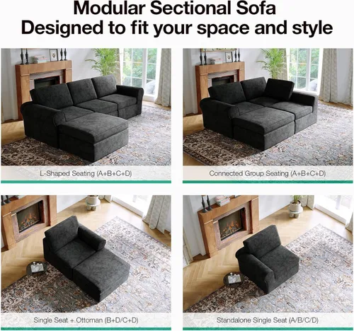 Vista 18 de Novilla Sofá modular de 108 pulgadas, sofás modulares modulares para sala de estar y dormitorio, funda extraíble de chenilla, sofá nube con soporte
