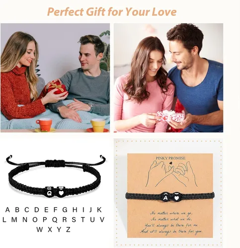 Vista 6 de Pulsera inicial para hombres y mujeres con letra, pulseras de dijes a juego para parejas, pulseras hechas a mano, regalo para novio y novia, regalo
