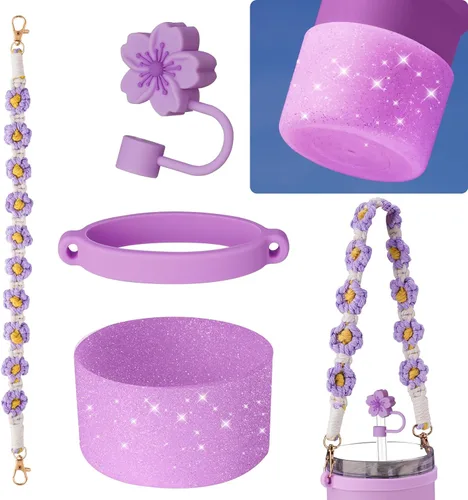 Vista 10 de NiHome Kit de Accesorios para Vaso Stanley de 14 onzas, Incluye Correa de Asa Tejida a Mano, Anillo de Silicona, Tapa de Pajita de Silicona y Rosa