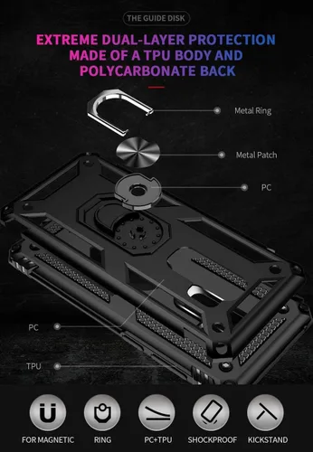 Vista 5 de Funda para Samsung Galaxy S9 Plus (no compatible con el S9 estándar) con protectores de pantalla HD, soporte de anillo de metal de grado militar