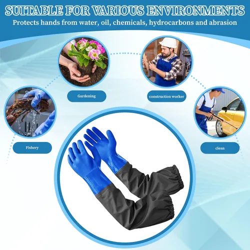 Vista 6 de Eiito Extra-Long 26" Rubber Pond Gloves, Chemical Resistant PVC Reusable Heavy Duty Waterproof Cleaning Glove