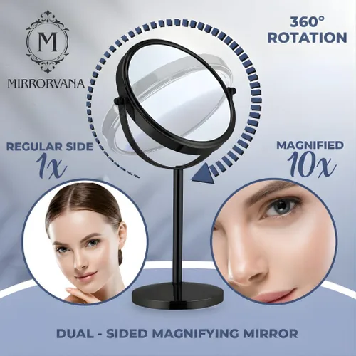 Vista 2 de MIRRORVANA Espejo de maquillaje con aumento 10X en soporte redondo para mesa, escritorio de tocador de dormitorio y encimera de baño, espejo de Negro