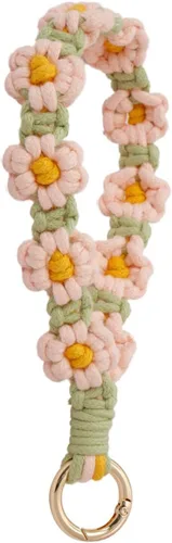 Vista 15 de Llavero de macramé bohemio hecho a mano con tejido de margarita
