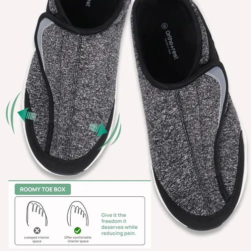 Vista 5 de Ortho + Rest Zapatos para diabéticos para hombre, pies hinchados, para caminar, para caminar, con soporte para el arco, zapatillas ortopédicas