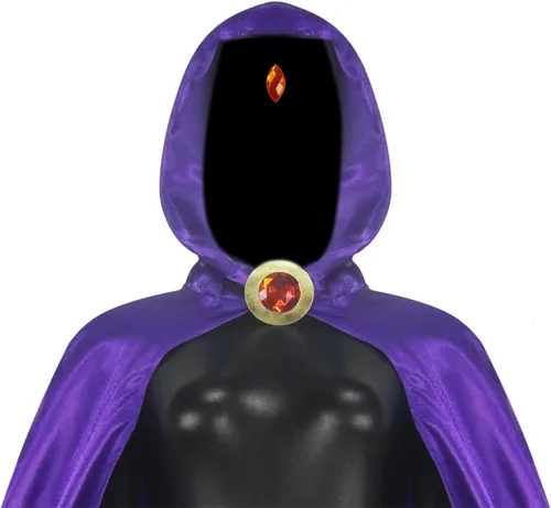 Vista 7 de PAINEOMN Disfraz de Halloween para mujer, overol negro con capa morada con capucha, conjunto completo para trajes de disfraces