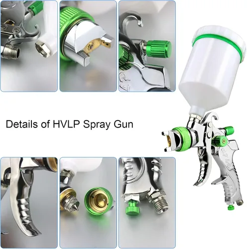 Vista 6 de HVLP Pistola pulverizadora de 0.055 in con boquilla reemplazable de 0.067 in 0.079 in, pistola pulverizadora de pintura de alimentación por gravedad