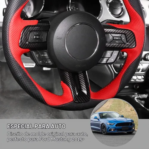Vista 2 de Jimen Compatible con Ford Mustang 2015-2023, accesorios de moldura para volante (fibra de carbono)
