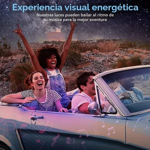 Vista 5 de Xprite Tira de luces LED Dreamcolor para interior de auto con Bluetooth, control remoto y aplicación, luces RGB de persecución para espacio