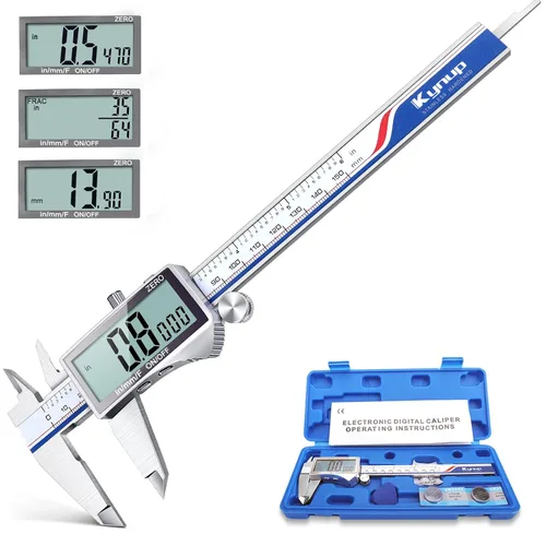 Vista 9 de Kynup - Calibrador digital, herramienta de medición con pantalla LCD, calibrador electrónico de micrómetro con función de apagado automático