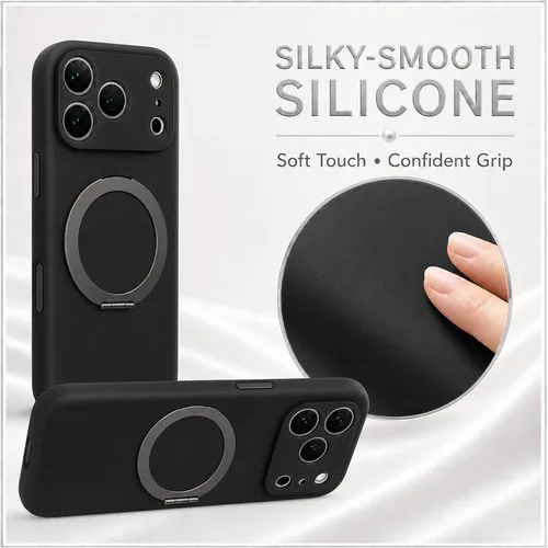 Vista 7 de Funda de silicona con soporte para iPhone 17 Pro [compatible con MagSafe] [Protección completa de la cámara] (6.3 pulgadas 2025), fundas de teléfono