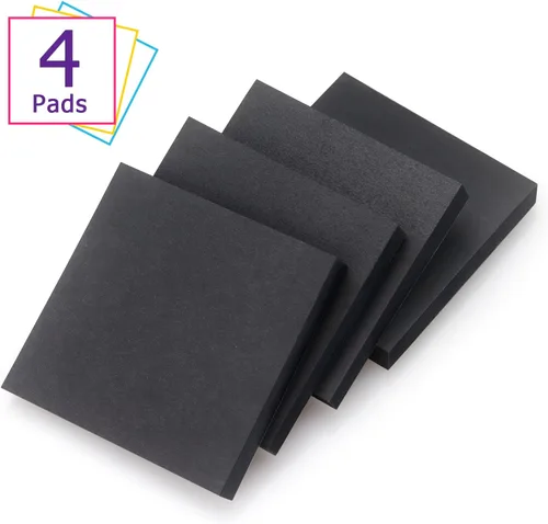 Vista 2 de Notas adhesivas 3x3 Notas autoadhesivas Colores brillantes Notas adhesivas 4 blocs 90 hojas/bloc (negro) Fuerte adhesivo autoadhesivo, se adhiere