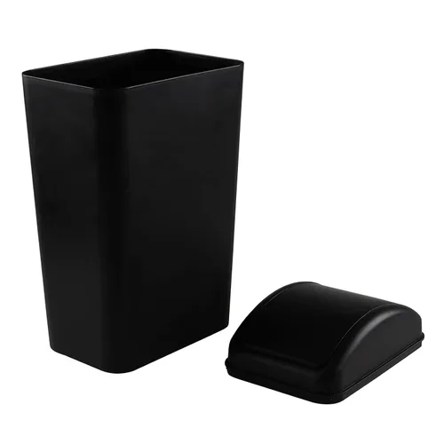 Vista 8 de Morcte - Cubo de basura pequeño de plástico de 3 galones con tapa abatible, color negro Basurero con tapa abatible, perfil delgado, para baño