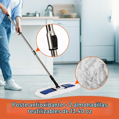 Vista 2 de CLEANHOME Trapeador de polvo comercial resistente de 24 pulgadas para suelos de madera dura y áreas grandes, con 2 almohadillas de microfibra, mango