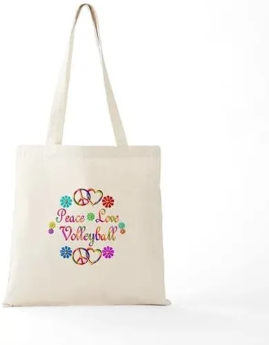 Vista 5 de CafePress Peace Love - Bolsa de mano de voleibol de lona natural bolsa de compras reutilizable