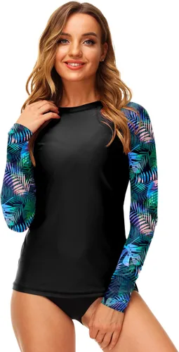 Vista 3 de Deerose Camiseta de natación con estampado UPF 50+ para mujer, camiseta de natación para surf