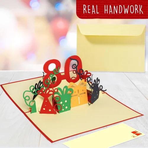 Vista 3 de LINPOPUP® Tarjeta emergente, tarjeta de felicitación 3D emergente, cumpleaños, invitación de cumpleaños, felicitaciones, mejores deseos, 80
