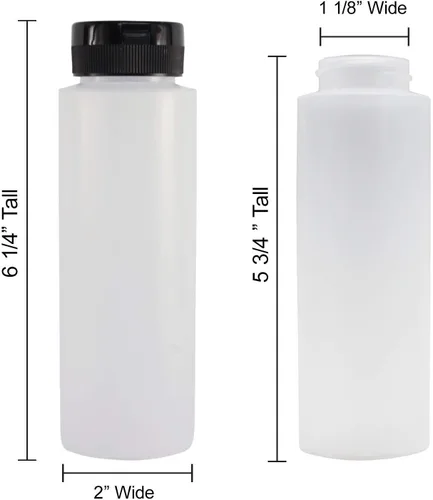 Vista 3 de Pinnacle Mercantile Botellas de condimento de plástico fáciles de apretar con tapa abatible negra, 8 onzas, juego vacío 6