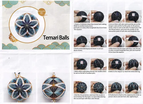 Vista 6 de Elecrelive DIY Bordado Temari Bola Azul Flor Bordado Hilo Bolas Estilo A01