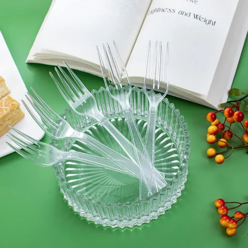 Vista 8 de Ciaell 500 tenedores de plástico transparente – Tenedores de plástico resistentes – Tenedor desechable pesado de 7 pulgadas – Tenedor transparente