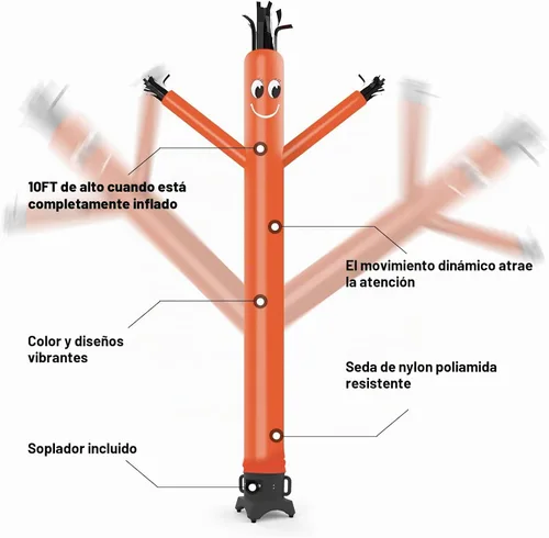 Vista 3 de MOUNTO Hombre tubo inflable de 10 pies que baila con el paso del aire para señal de tienda (naranja)
