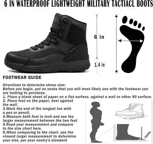 Vista 5 de Botas tácticas militares para hombre, botas de combate ligeras e impermeables de 6 pulgadas, cómodas y antideslizantes para el desierto al aire libre