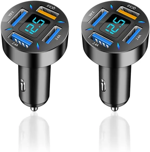 Vista 10 de Cargador de coche USB rápido de 66 W con voltímetro pantalla de luz LED, adaptador de cargador de coche compatible con iPhone