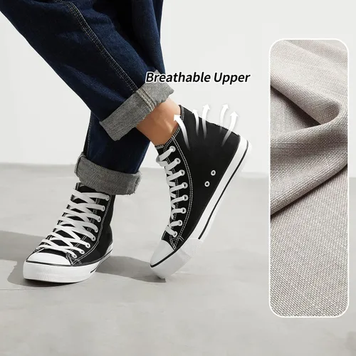 Vista 3 de Zapatillas de lona altas para hombre, zapatos de lona casuales con cordones para hombre, zapatos de lona de moda blanca y negra para caminar