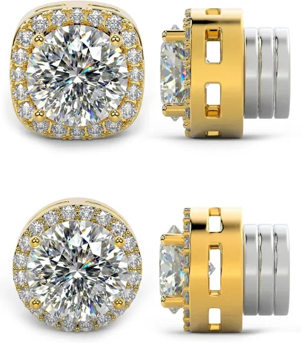 Vista 10 de Aretes magnéticos para hombre con circonita cúbica 5A de acero inoxidable plata-estilo 1