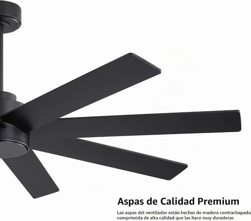 Vista 6 de WINGBO Ventiladores de techo CC grandes de 60 pulgadas sin luces, 3 varillas descendentes, 8 aspas de madera contrachapada, motor CC reversible de 6