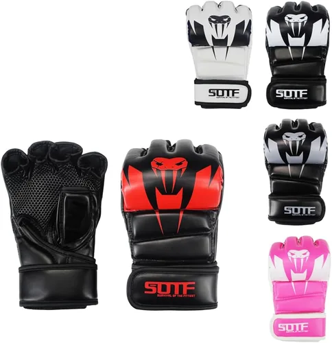 Vista 6 de SOTF Guantes de boxeo para adultos, guantes de entrenamiento de artes marciales mixtas, guantes de boxeo de lucha y dedos abiertos para mujeres