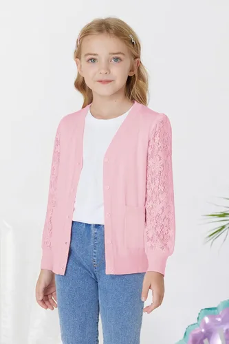 Vista 2 de GRACE KARIN Cárdigan para niñas de 5 a 12 años, uniforme escolar, de punto hueco y botones