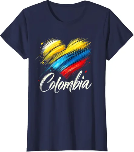 Vista 35 de Camiseta de orgullo colombiano con corazón de la bandera de Colombia