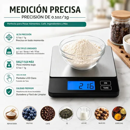 Vista 8 de URAMAZ Básculas inteligentes para alimentos de cocina, báscula digital de alimentos de acero inoxidable en gramos y onzas con aplicación de Multi