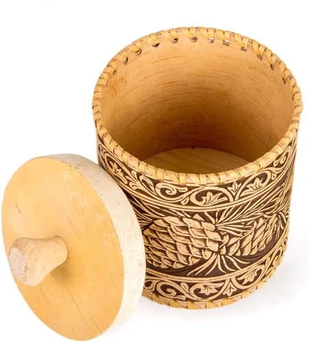 Vista 3 de Contenedor de cocina de madera de abedul con conos de pino y corteza de 6.0 in