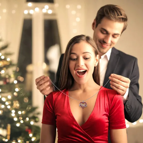 Vista 3 de FULULAY - Collar de corazón de amor para mujer, colgante infinito de piedra natal, chapado en oro 14 zafirorubíesmeraldaamatistaaguamarina joyería