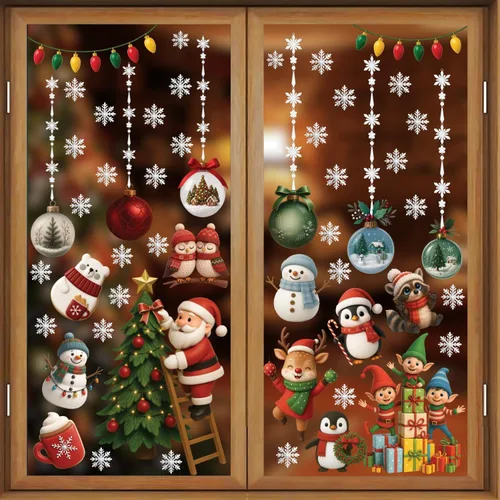 Vista 10 de WALPLUS Calcomanías Navideñas para Ventanas Decoraciones de Doble Cara Reutilizables Despegar y Pegar Removibles para Vidrio Sala de Estar Cuarto