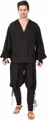 Vista 4 de BoheeWohee Camisa de pirata gótica renacentista medieval Cosplay RayónAlgodón