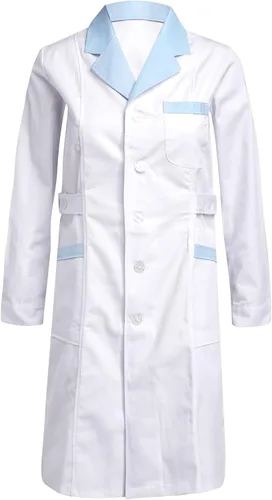 Vista 4 de Yeahdor Abrigo de laboratorio profesional para mujer, solapa, manga larga, médico, enfermera, uniforme de estudiante, ropa de trabajo