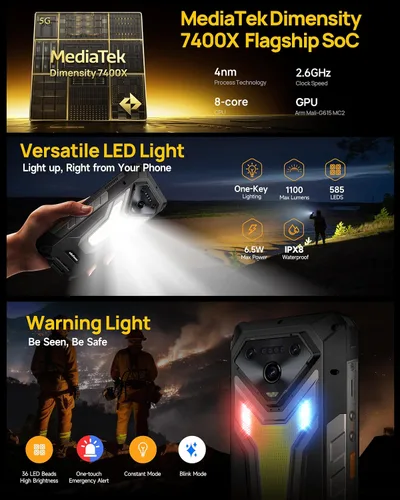 Vista 11 de Ulefone Armor 34 Pro 5G - Teléfono inteligente resistente con proyector de 150 lúmenes, 32GB+512GB ROM/2TB, 25500mAh 66W, Android 15, 6.95" 120Hz