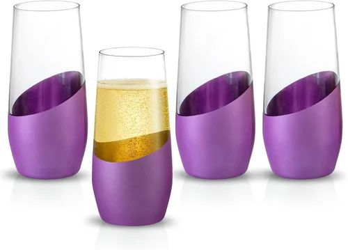 Vista 8 de MyGift Juego de 4 copas de champán negras y doradas sin tallo, vasos de fiesta de boda de 11 onzas, utensilios de bar modernos para vino espumoso